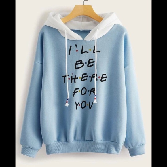 I’LL BE THERE FOR YOU Printed Colorblocked Hood Long Sleeve Oversized Hoodie, S - Picture 3 of 4